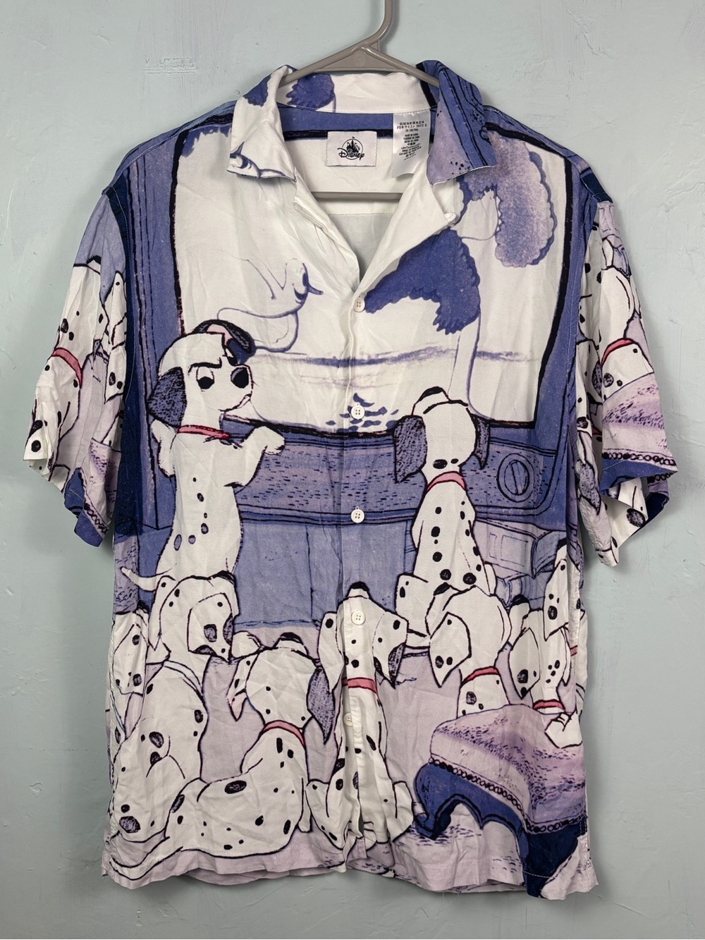 Disney 101 Dalmatians Print Short-Sleeve Button-Up Shirt - White, Blue, Purple